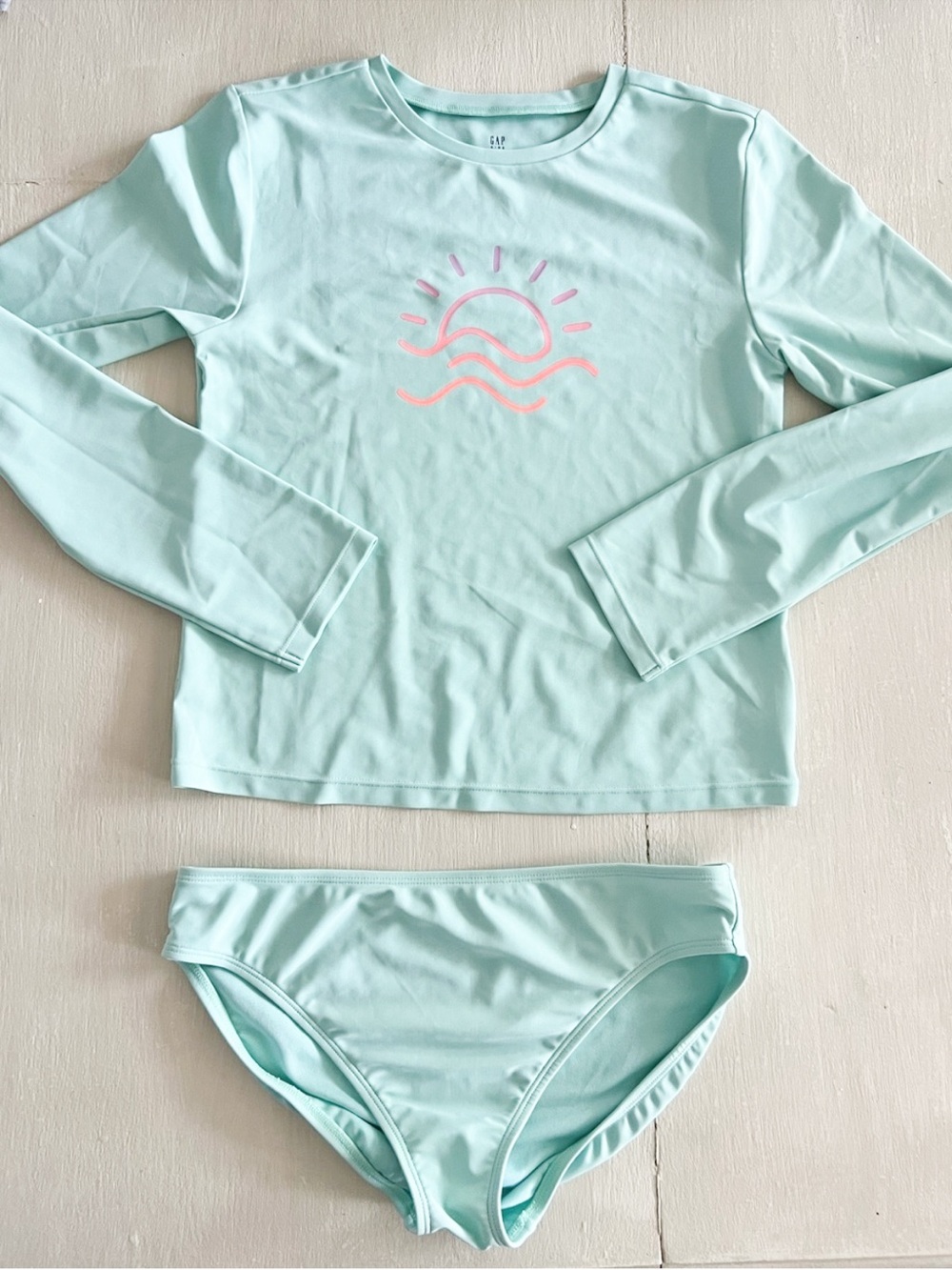 GAP Kids Long Sleeve Rash Guard Swim Top and bottoms Mint Green Sun Wave Size XX